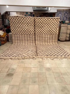 Classic Vintage Neutral Moroccan Beni Ourain Rug with Brown Tribal Design