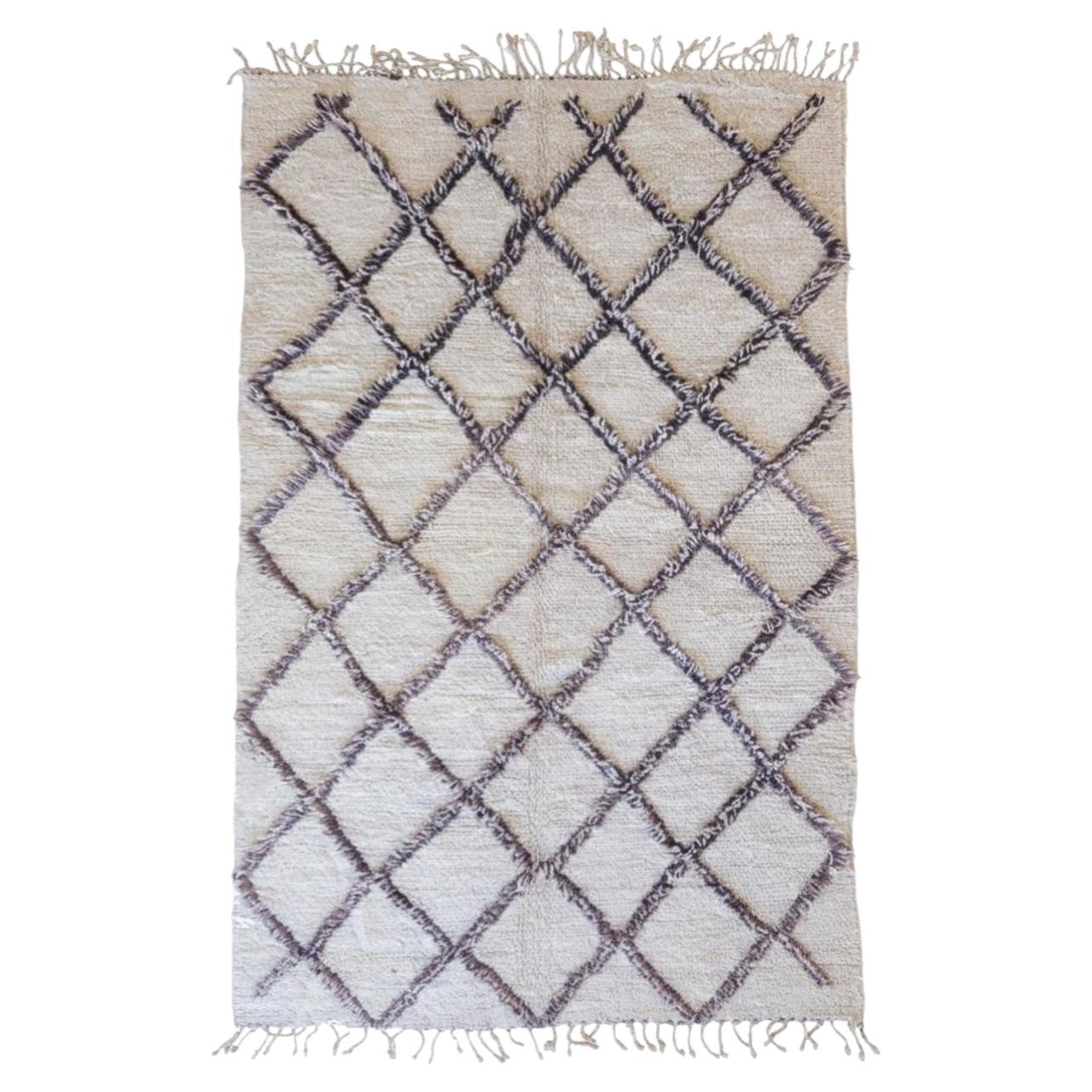 Classic Vintage Neutral Moroccan Beni Ourain Rug with Tribal Design