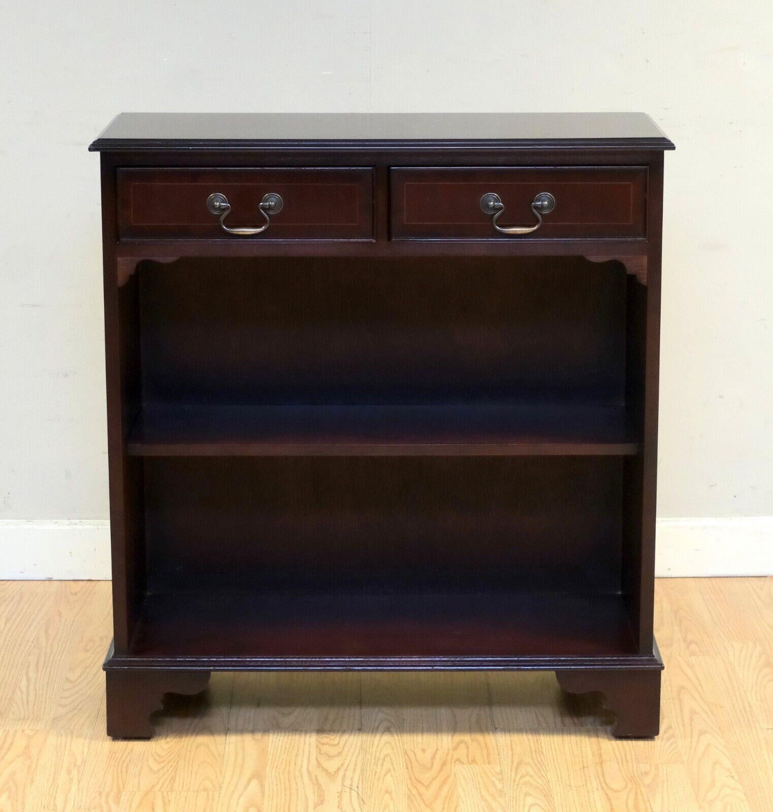 Country CLASSIC VINTAGE OPEN DWARF LiBRARY BOOKCASE WITH TWO DRAWERS & SINGLE SHELF For Sale