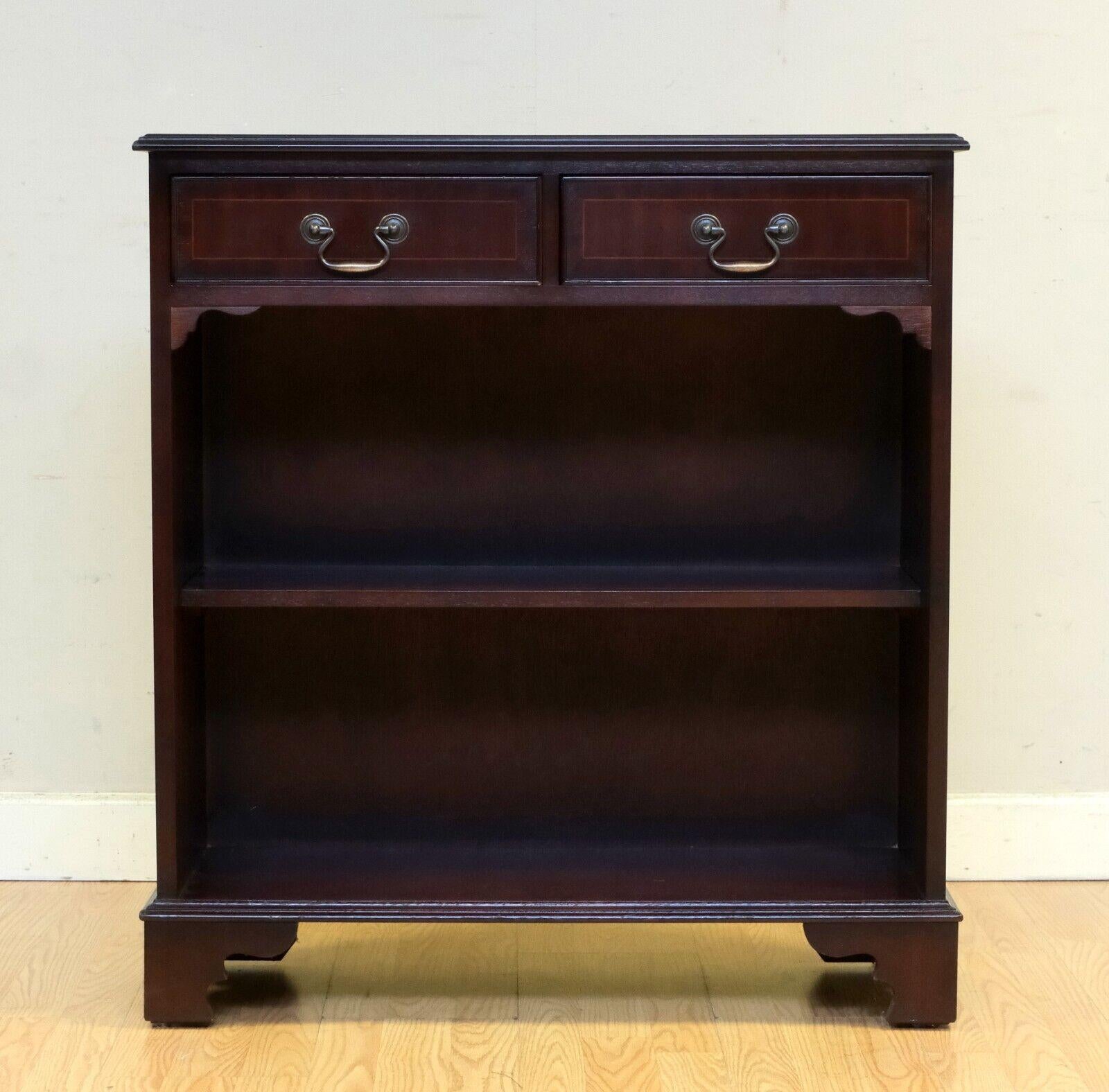 English CLASSIC VINTAGE OPEN DWARF LiBRARY BOOKCASE WITH TWO DRAWERS & SINGLE SHELF For Sale