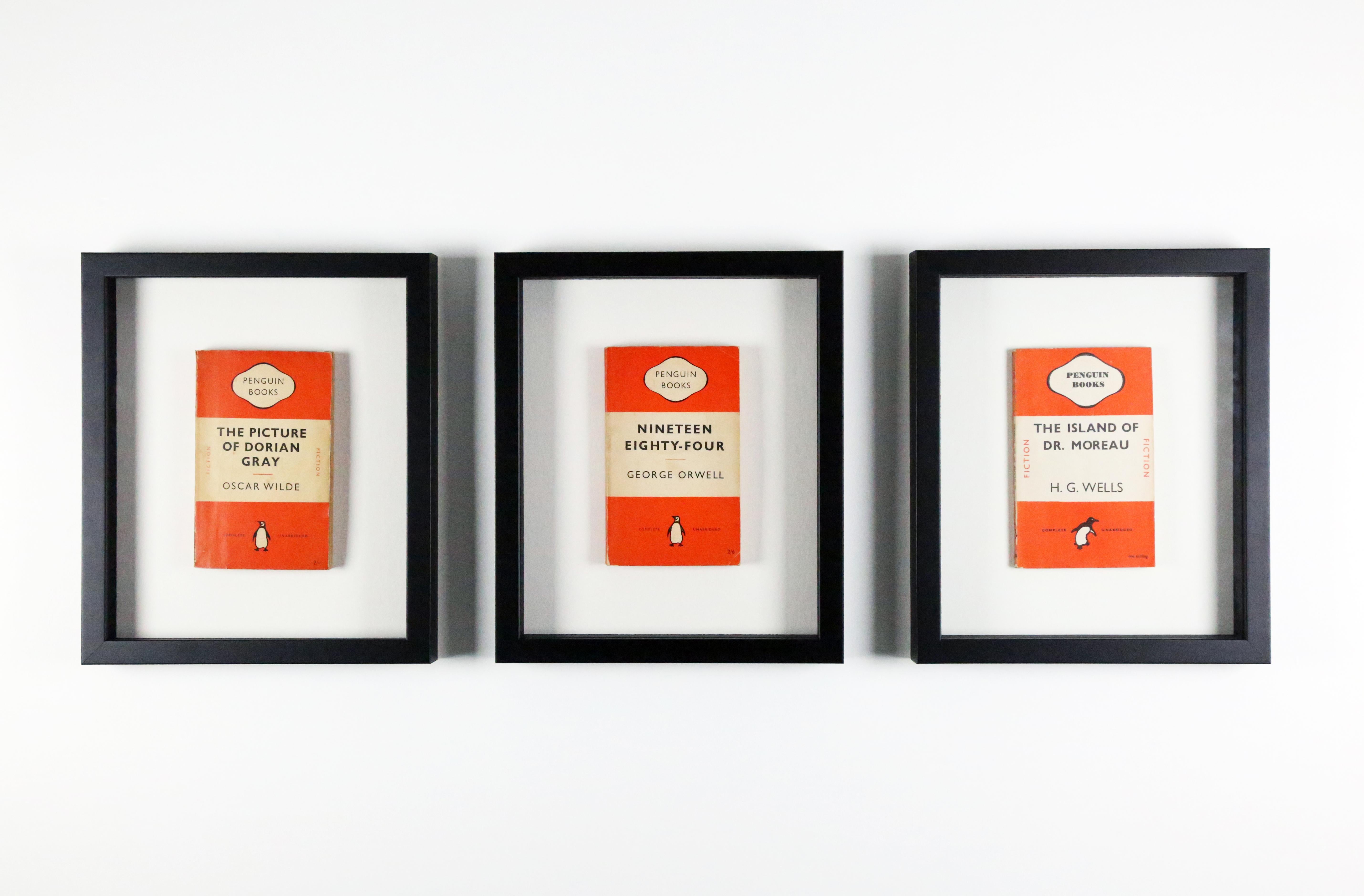 Penguin Books founded in 1935 and known for their iconic design of two solid bands of colour sandwiching a band of white. The most common was orange for Penguin's fiction, green covers for crime novels, pink for travel and adventure, dark blue were