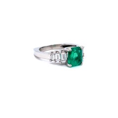 Classic Vintage Platinum Emerald Engagement Ring with Baguette Diamonds, 2.22ct