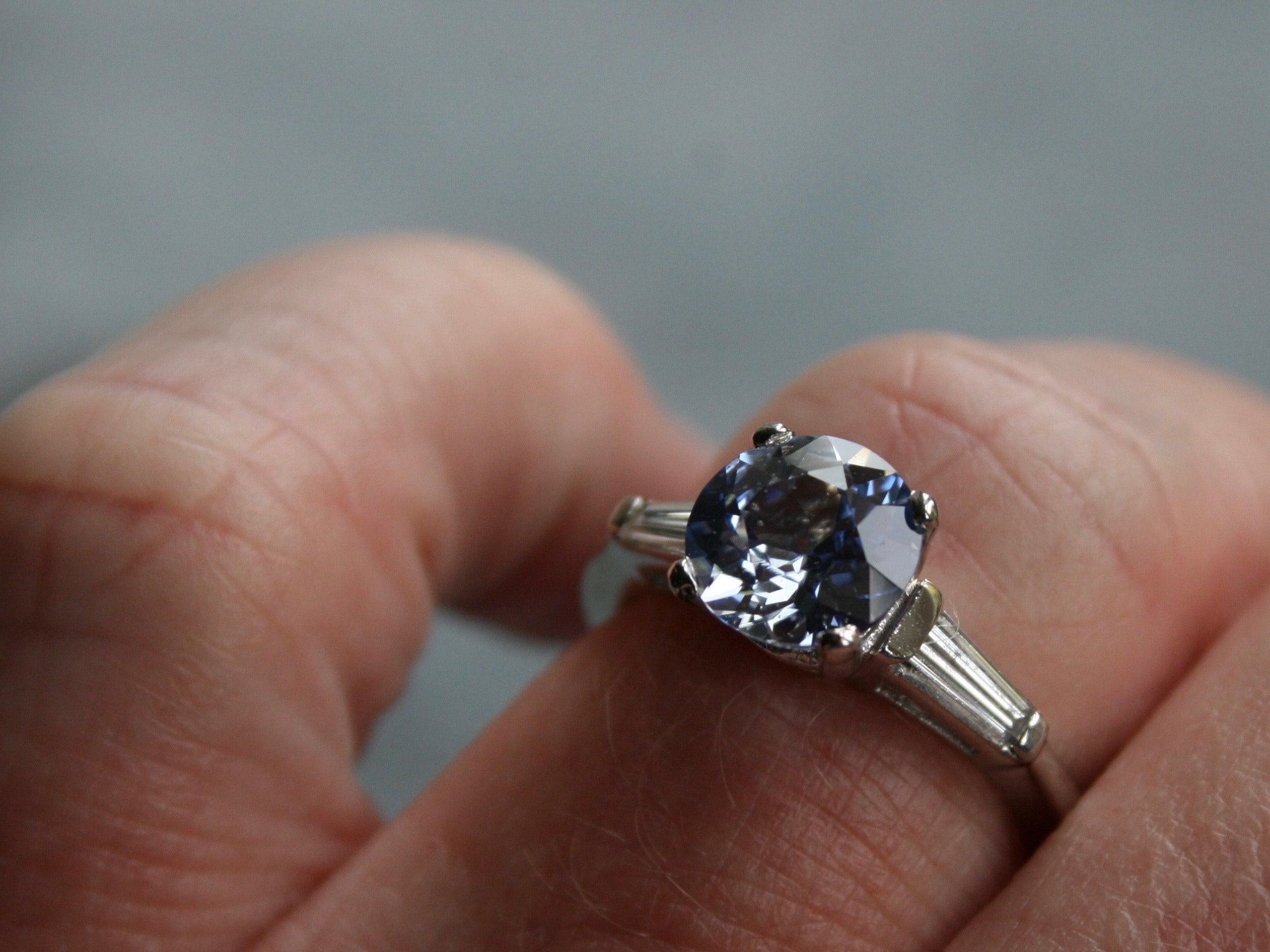 Classic Vintage Platinum Natural Unheated Sapphire Engagement Ring 1