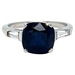 Classic Vintage Platinum Sapphire Engagement Ring with Baguette Diamonds, 2.55ct