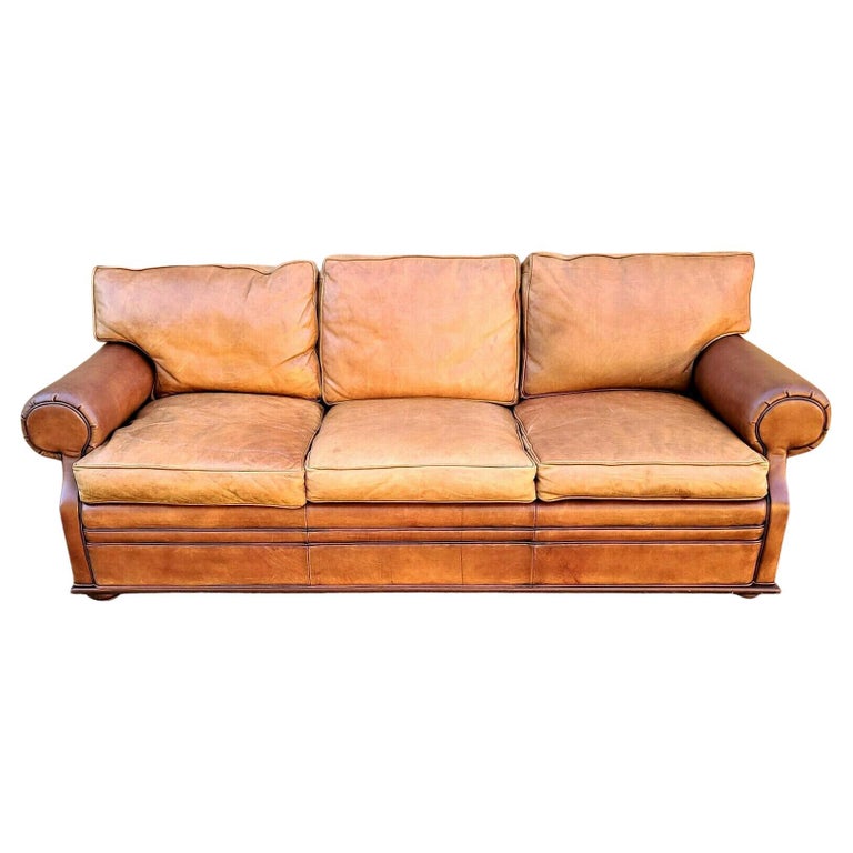 Classic Vintage Ralph Lauren Soft Saddle Leather Sofa For Sale at 1stDibs