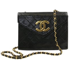 Classic Vintage Small Single Flap Black Lambskin Leather Shoulder Bag