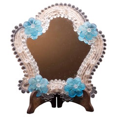 Classic Vintage Venetian Murano Bue Flower Glass Mirror, 1970s