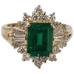 Classic "Vintage"GIA Certified Emerald 14K Yellow Gold Emerald Diamond Ring