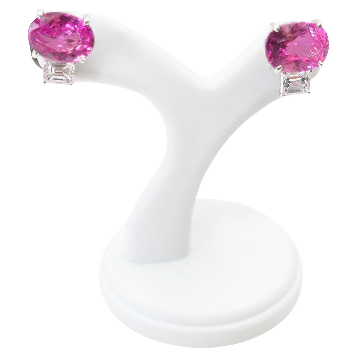 Classic Vivid Pink Sapphire & Diamond Earrings. Classic. Crazy Color!