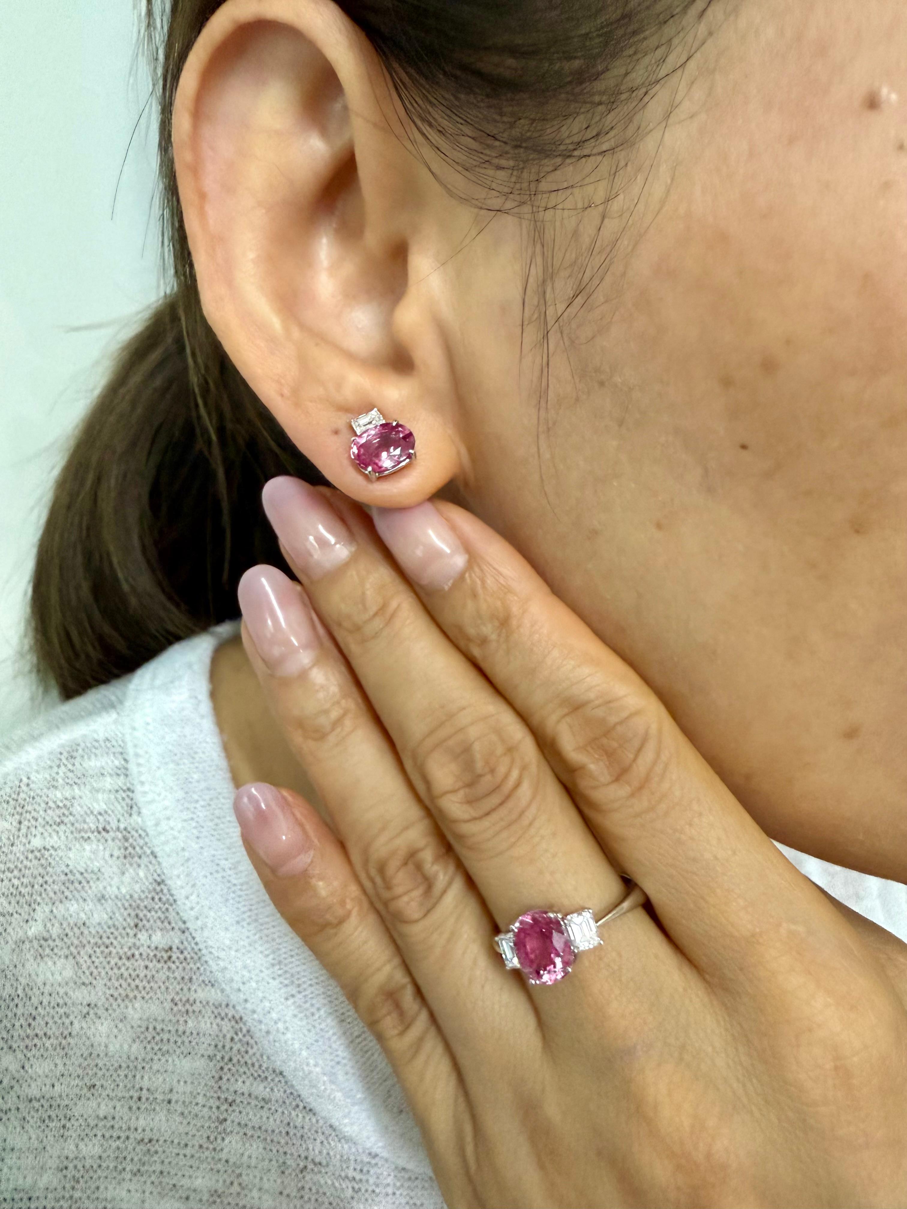 Classic Vivid Pink Sapphire & Diamond Three Stone Ring. Classic. Crazy Color! For Sale 6
