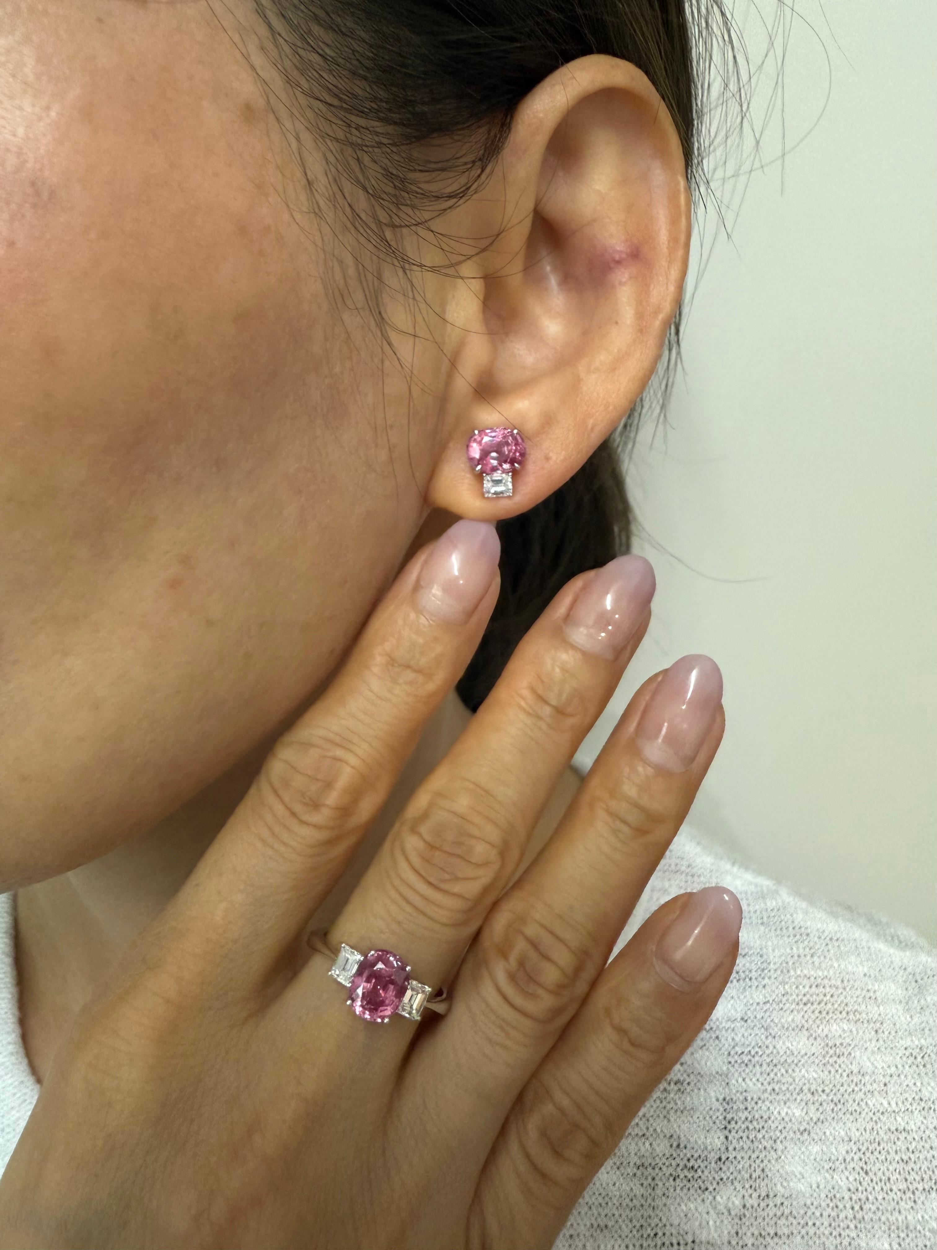Classic Vivid Pink Sapphire & Diamond Three Stone Ring. Classic. Crazy Color! For Sale 11