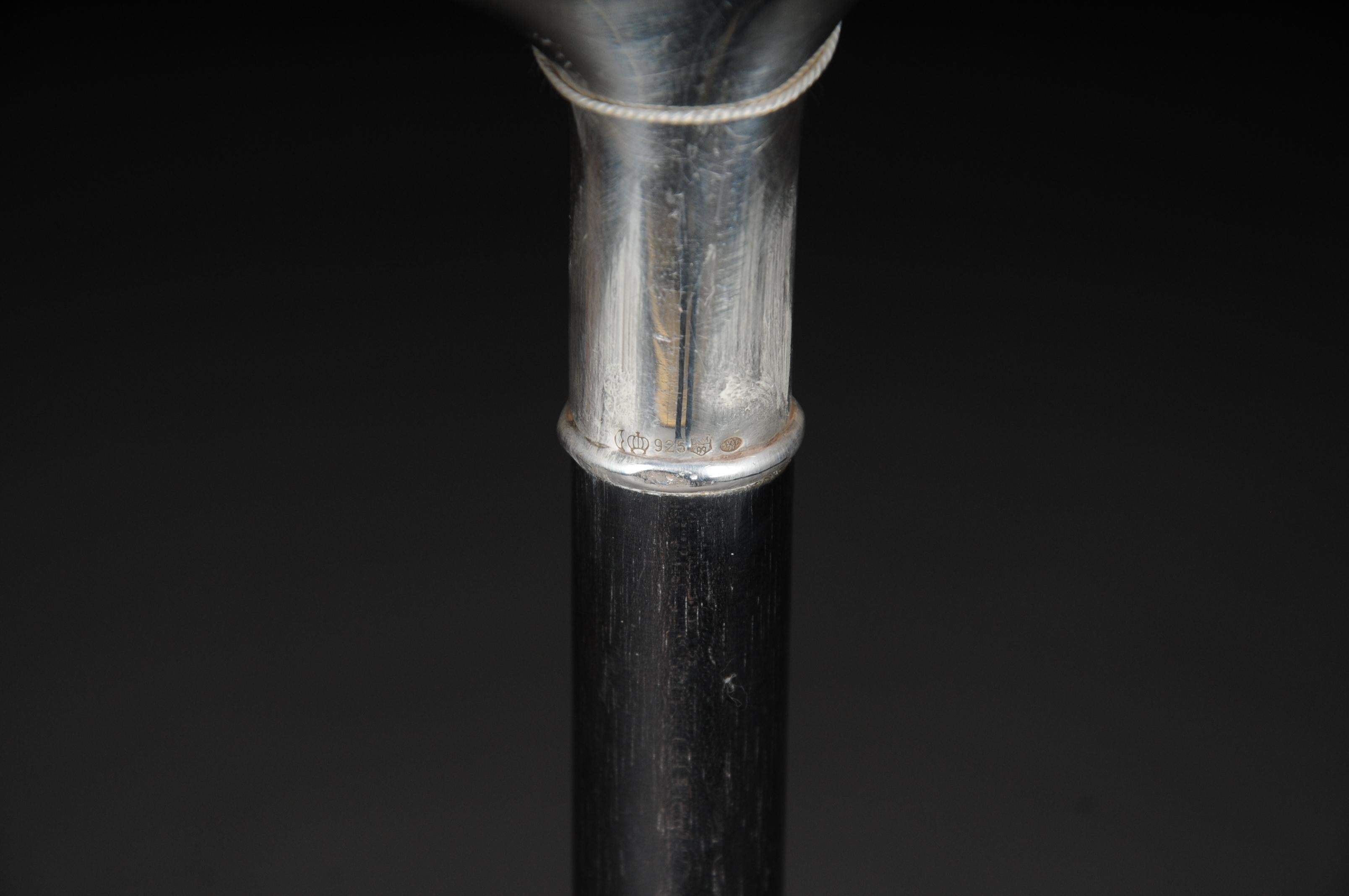 Ebonized Classic Walking Stick / Strolling Stick, Silver Mount, 925 Silver For Sale