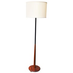 Classic Walnut Mid-Century Modern Floor Lamp, Cream Shade and Black Metal Accent