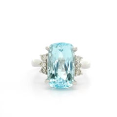 Classic Well Made Solid Platinum 7.36ctw Cushion Aquamarine & Diamond Sides Ring