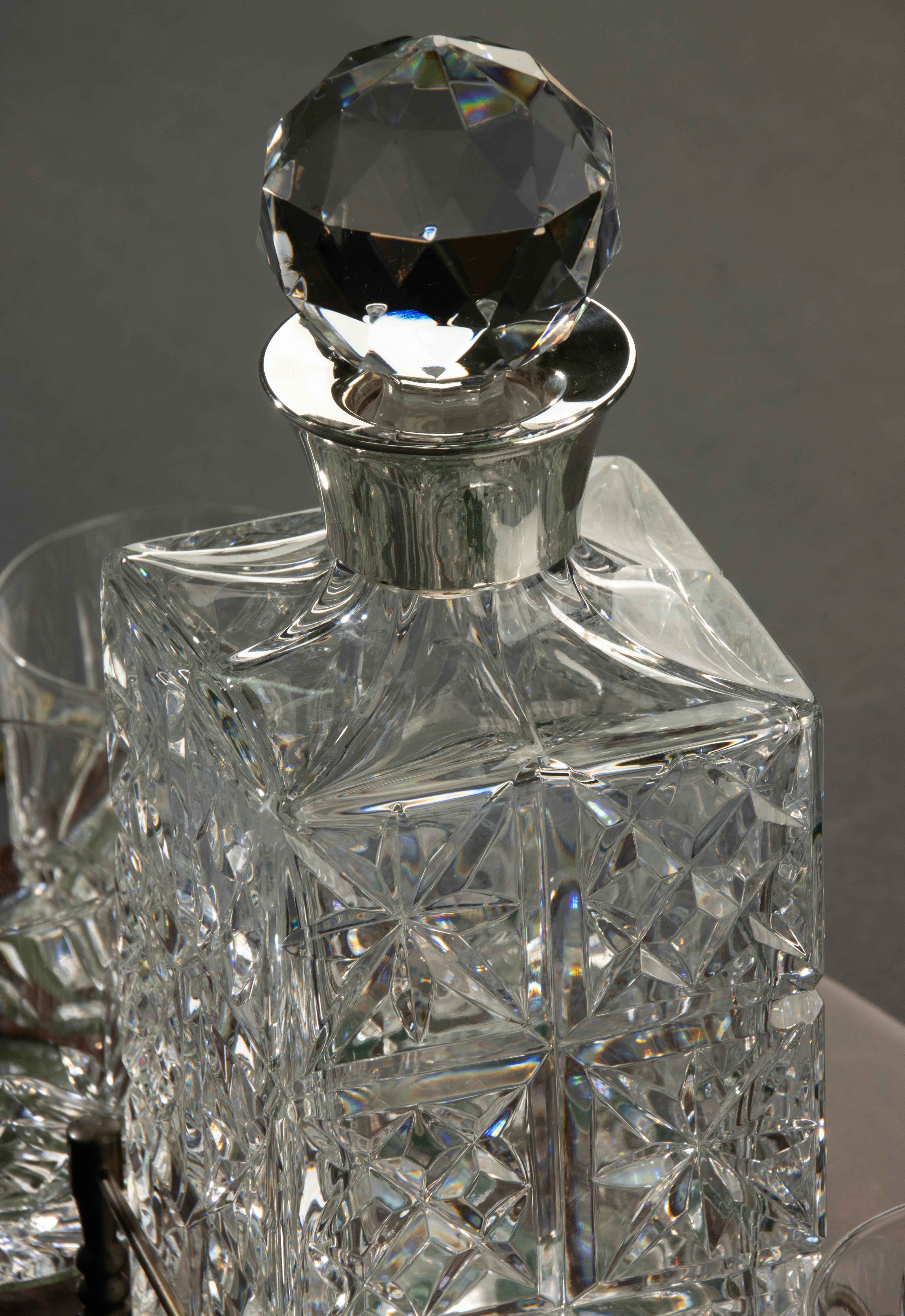 Classic Whiskey Serving Set - Vintage - Crystal and Sterling Silver - S. Smith For Sale 6