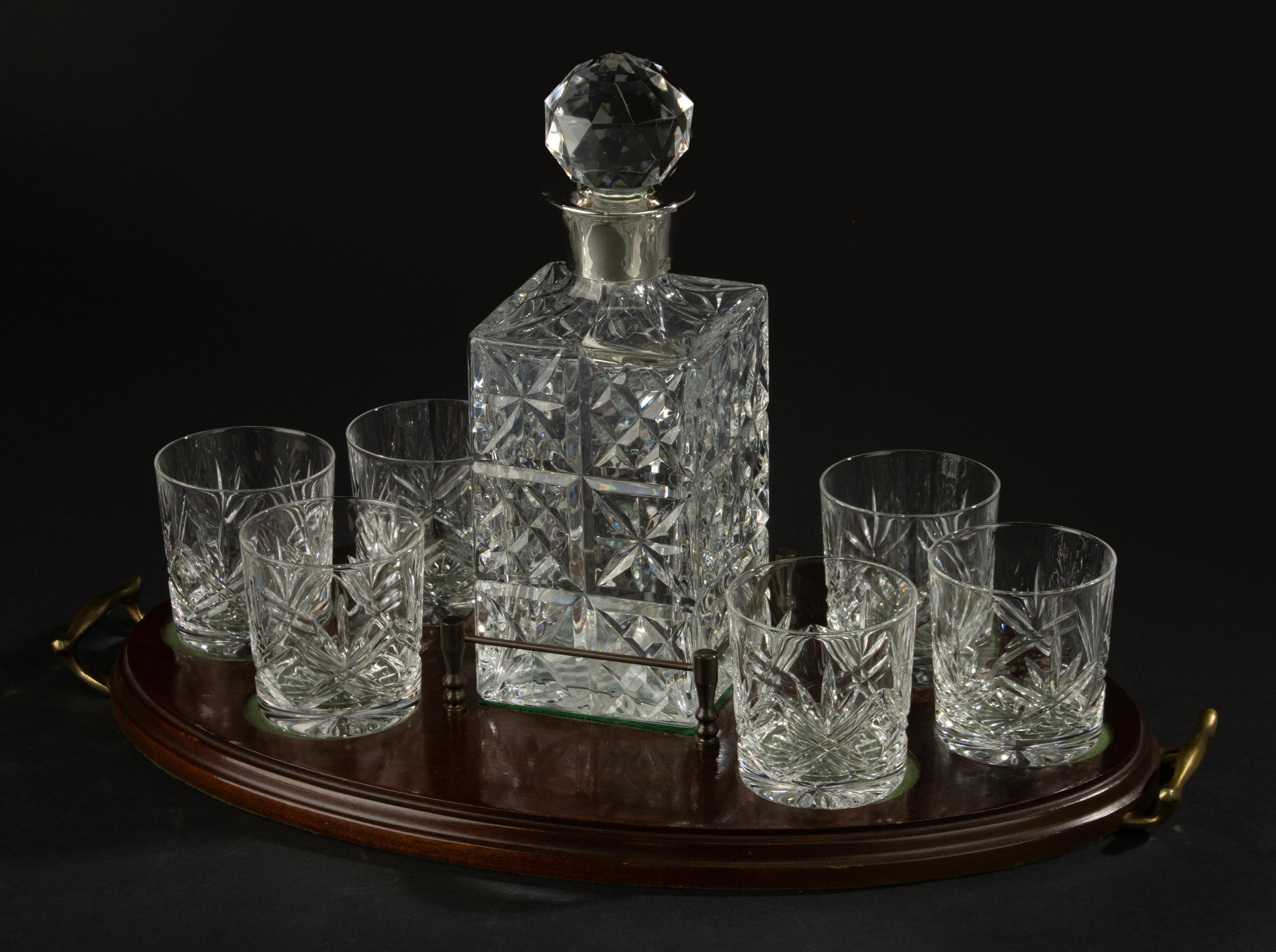 Hand-Crafted Classic Whiskey Serving Set - Vintage - Crystal and Sterling Silver - S. Smith For Sale