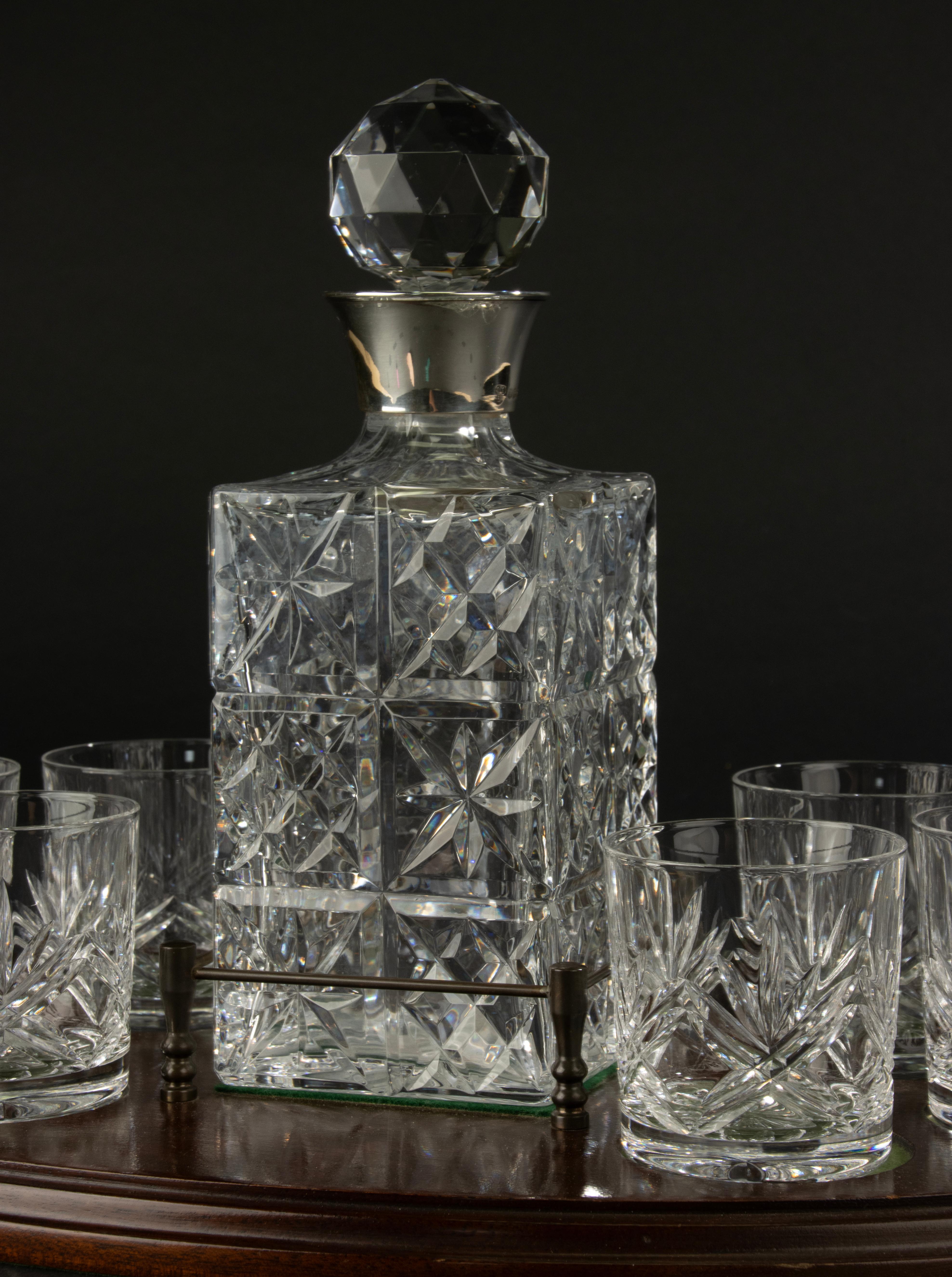 Late 20th Century Classic Whiskey Serving Set - Vintage - Crystal and Sterling Silver - S. Smith For Sale