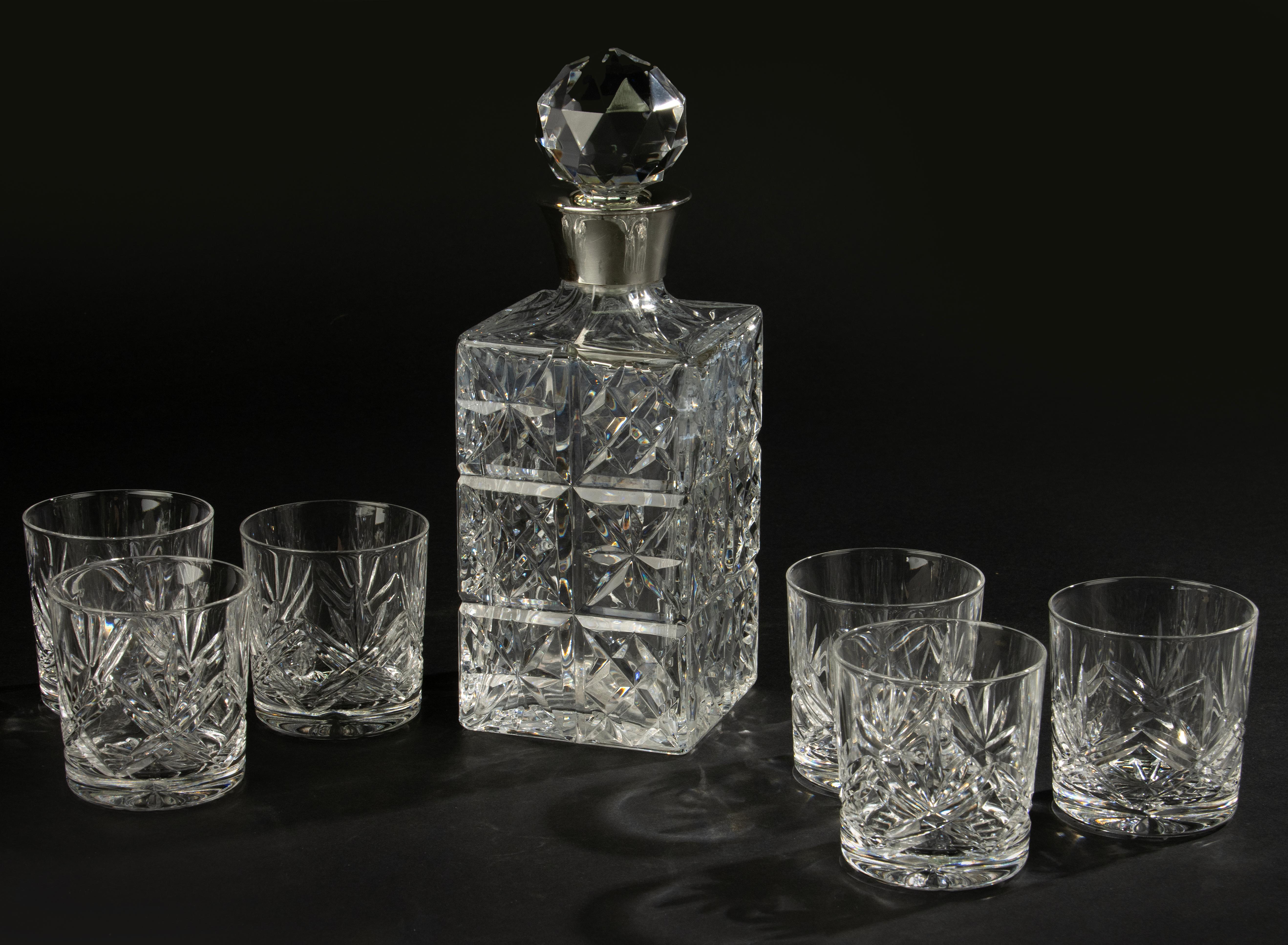 Classic Whiskey Serving Set - Vintage - Crystal and Sterling Silver - S. Smith For Sale 1