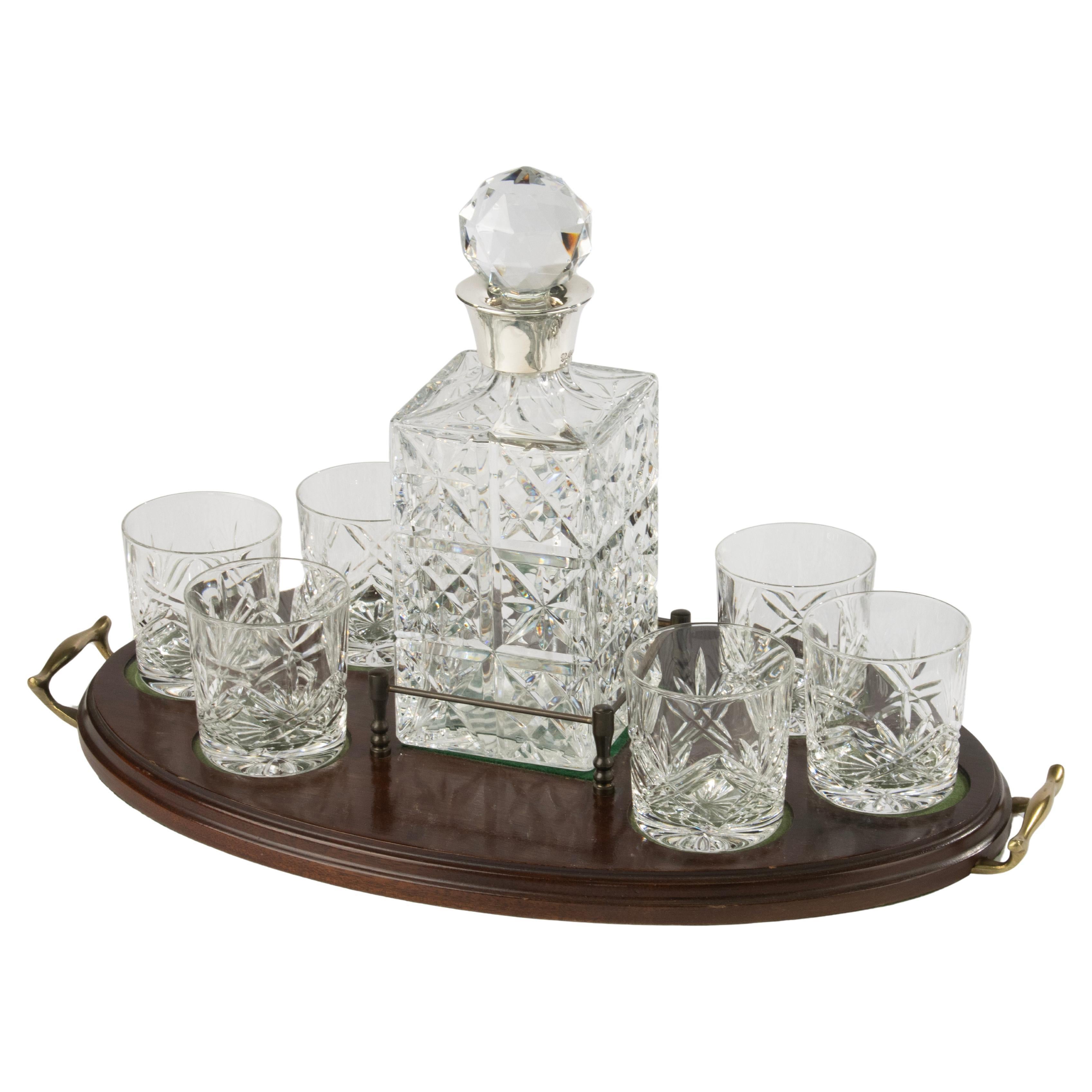 Classic Whiskey Serving Set - Vintage - Crystal and Sterling Silver - S. Smith