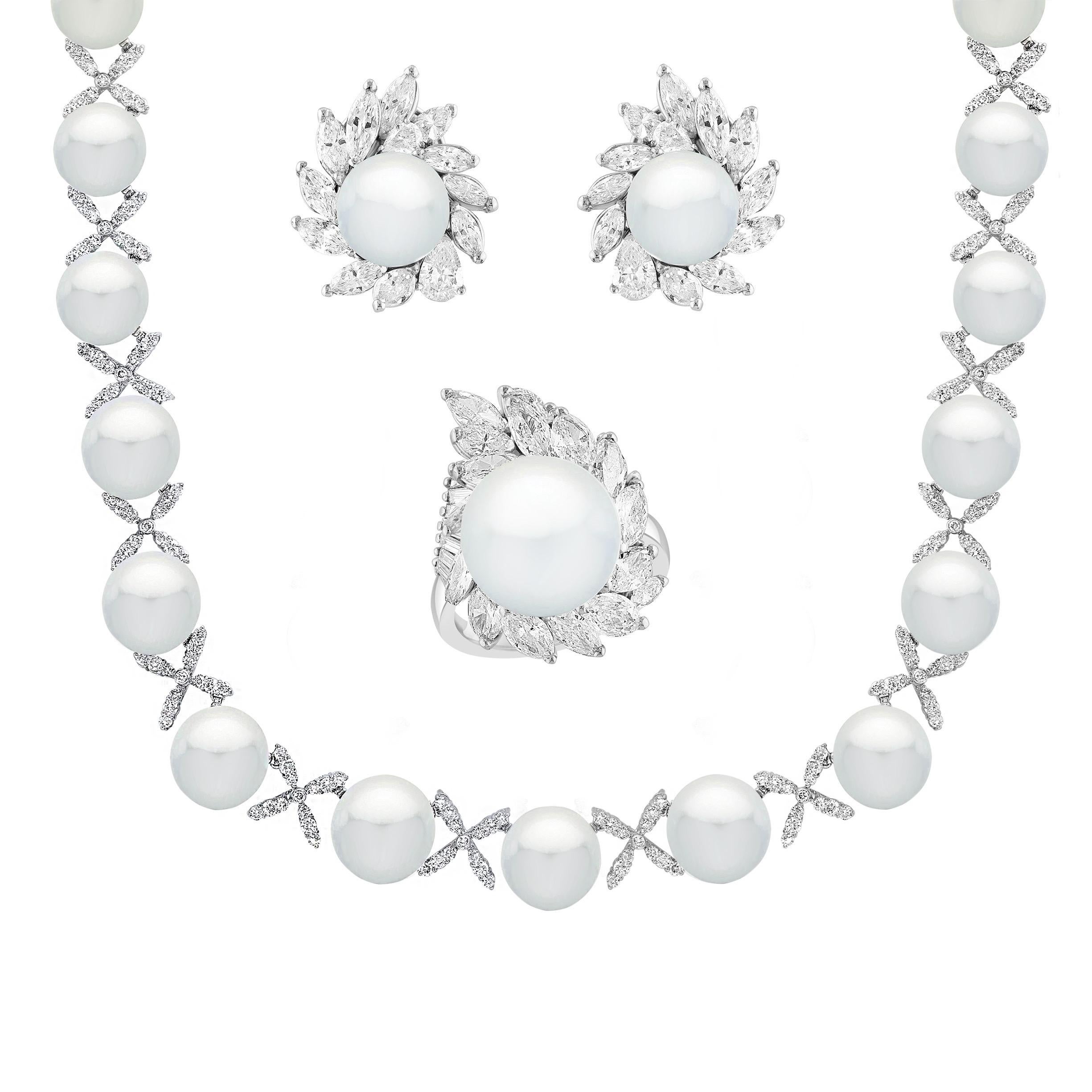 Classic Weiß 12-17 MM  Südsee-Zuchtperlen- und 20 Karat Diamant-Halskette, 17