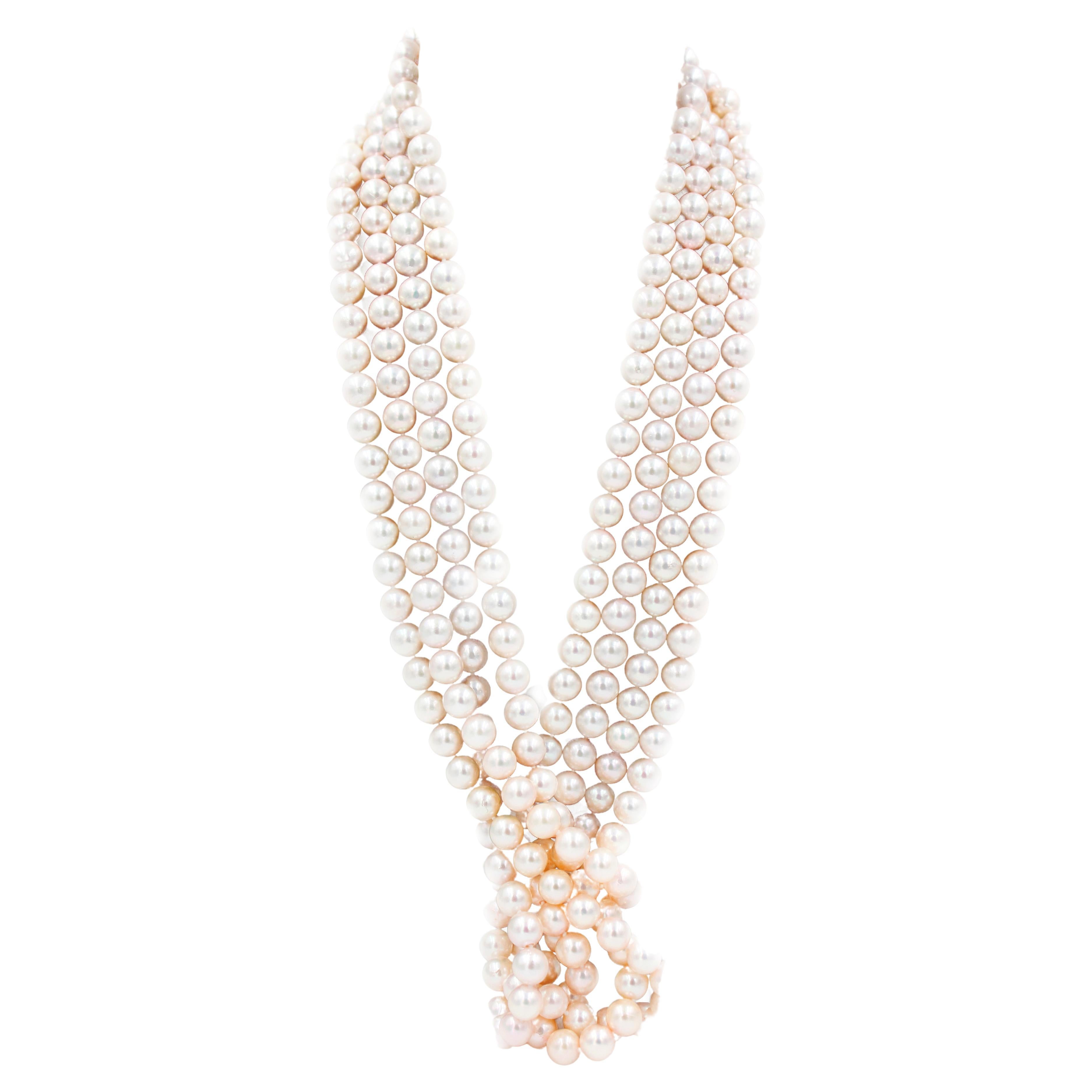 Classic White Cultured Japanese Akoya Pearl Luxury Glow Necklace 48 inches Long For Sale