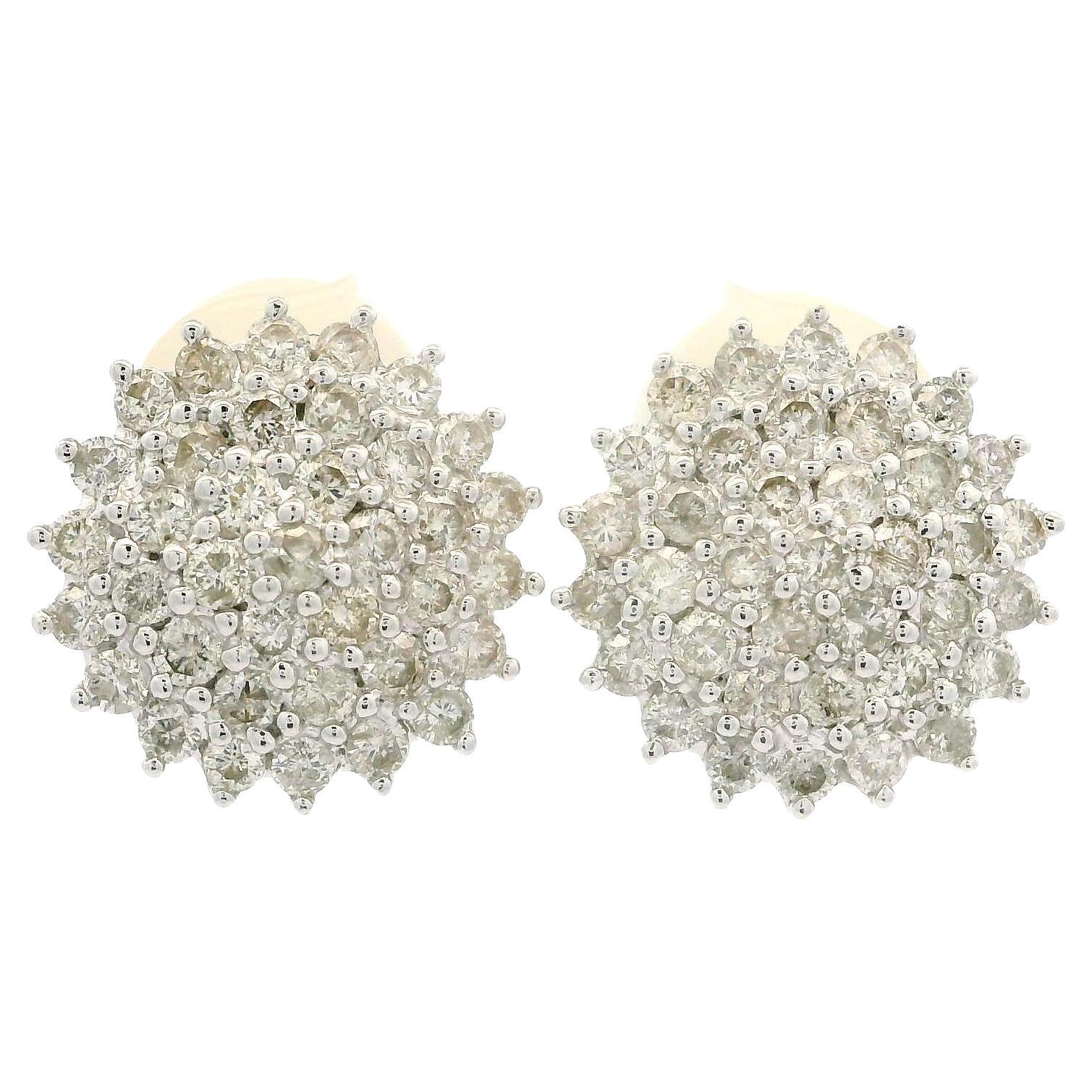 Classic White Gold 2ctw Round Cut Diamond Cluster Clip On Earrings