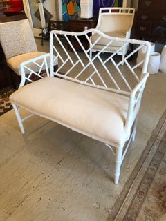 Classic White Painted Bamboo Chippendale Style Loveseat Settee