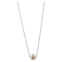 Klassische weiße Perle 14 Karat Weißgold zierliche Kette Anhänger Charme Halskette