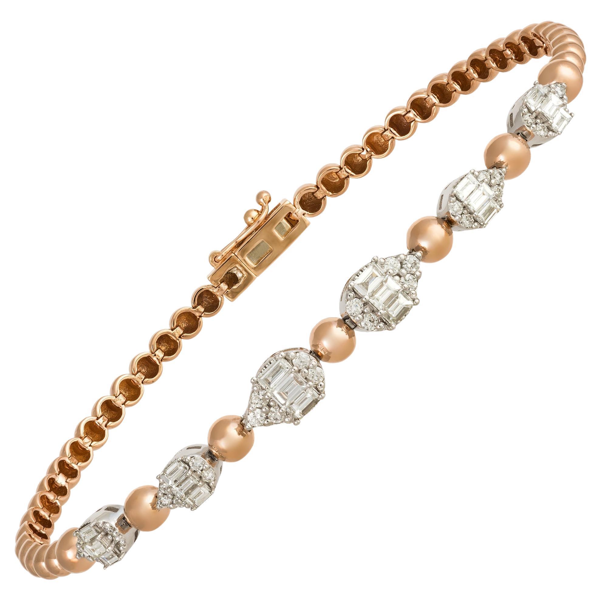 Classic White Pink Gold 18K Bracelet Diamond for Her