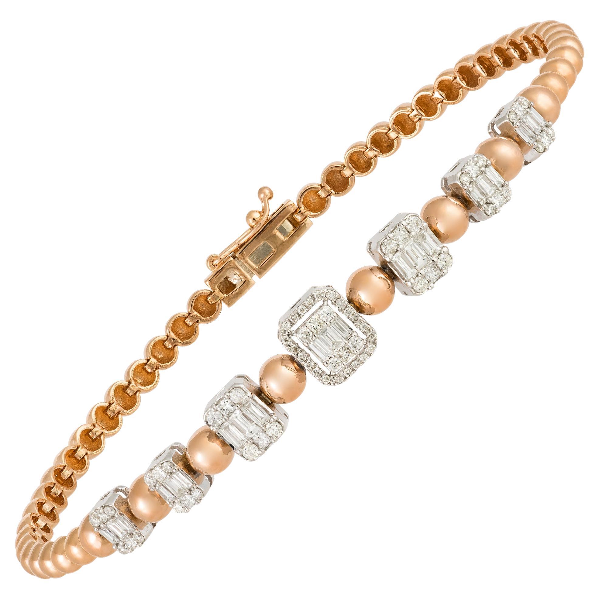 Classic White Pink Gold 18K Bracelet Diamond Yellow Gold 18K for Her