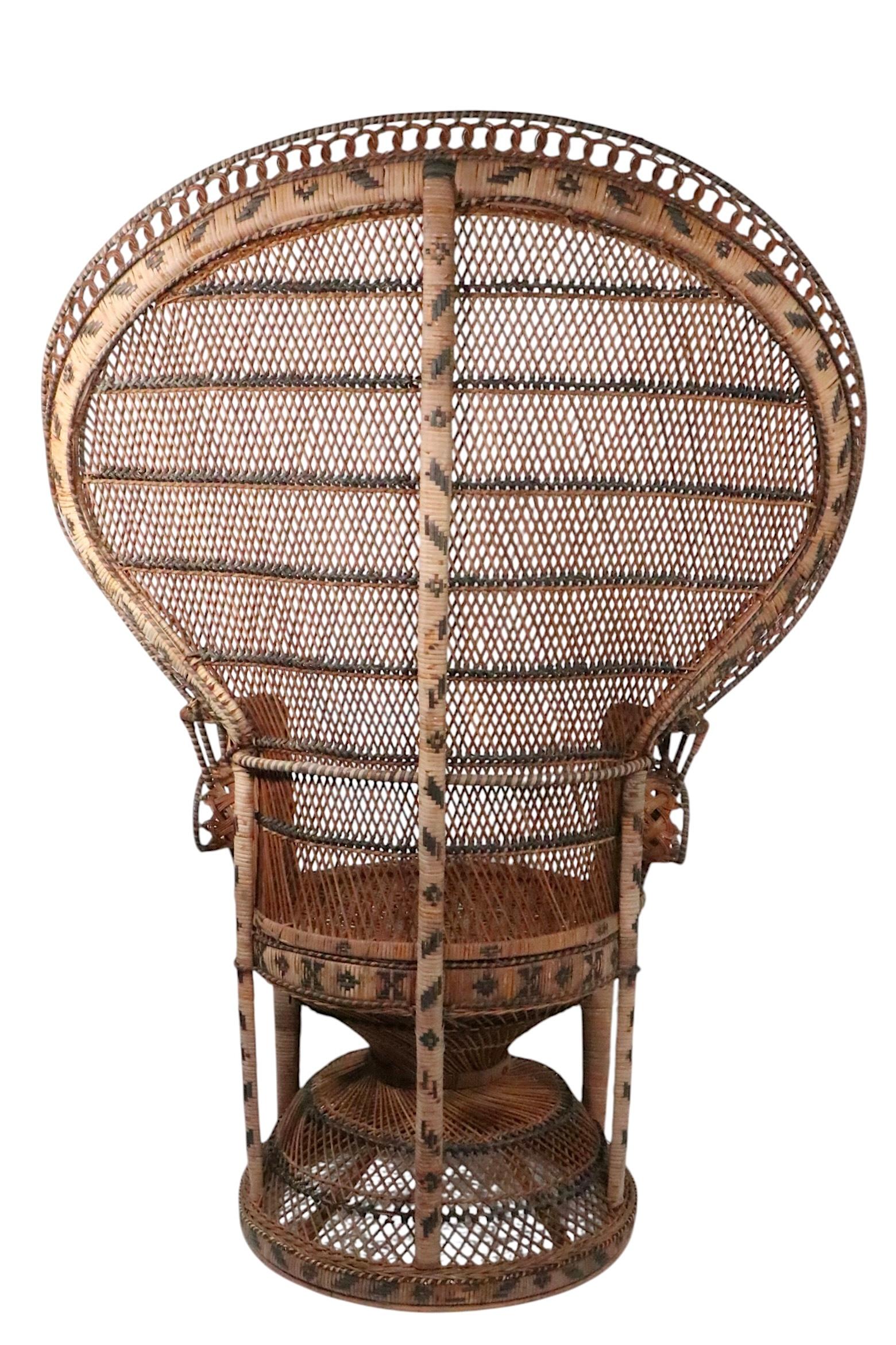 Sedia classica in vimini Emmanuelle Peacock 1960/70 ca. in vendita 4
