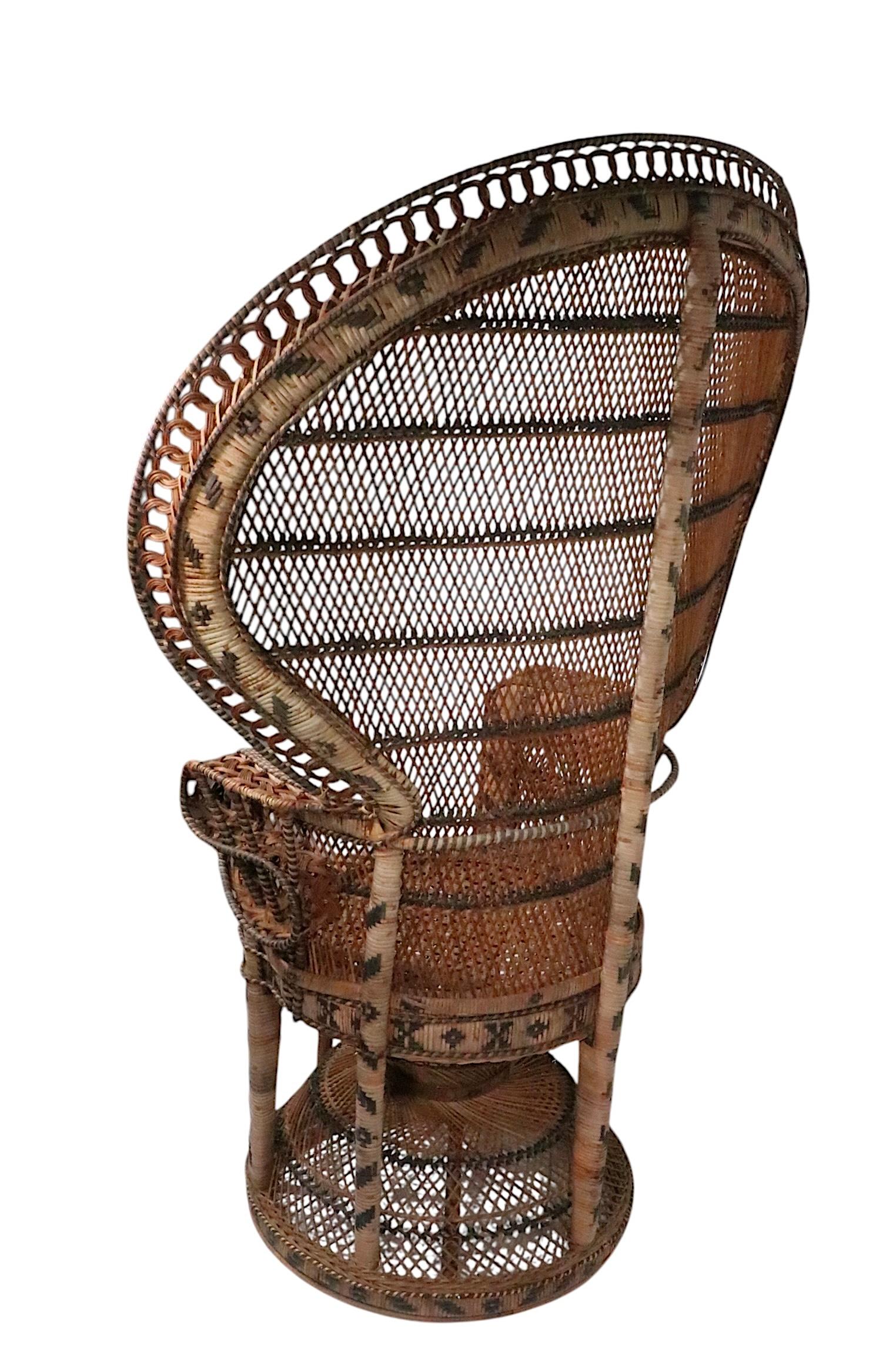 Sedia classica in vimini Emmanuelle Peacock 1960/70 ca. in vendita 1