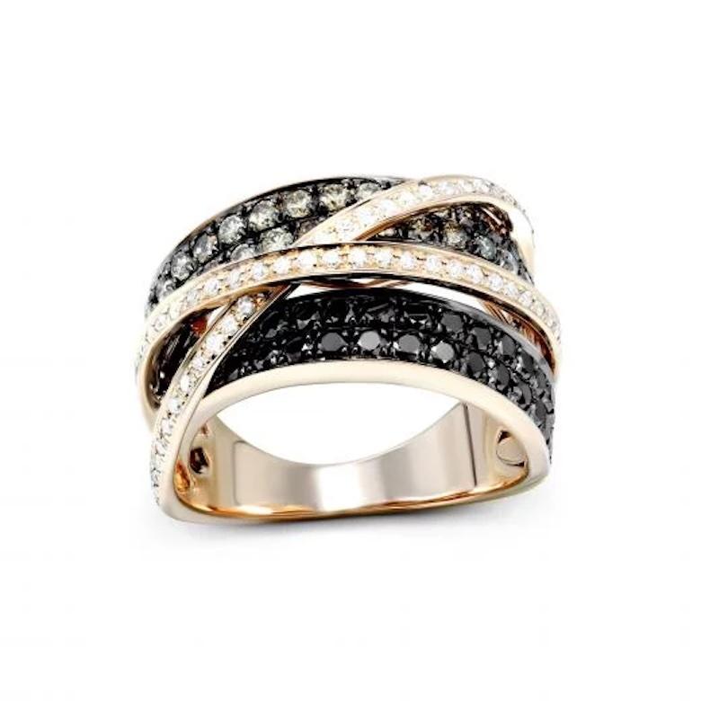 Women's Classic Wide Black White Diamond 14K Rose Gold Ring for Her For Sale