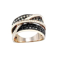 Classic Wide Black White Diamond 14K Rose Gold Ring for Her