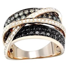 Classic Wide Black White Diamond 14K Rose Gold Ring for Her