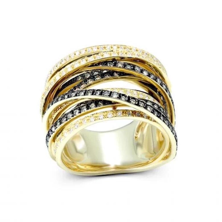 Classic Wide Black White Diamond 14K Yellow Gold Ring for Her In New Condition For Sale In Genève, GE