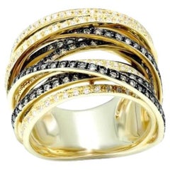 Classic Wide Black White Diamond 14K Yellow Gold Ring for Her