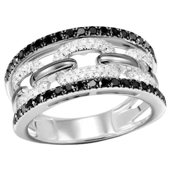 Classic Wide Black White Diamond 18K White Gold Ring for Her