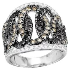 Classic Wide Cognac Schwarz Weiß Diamant 18K Weißgold Ring für Sie