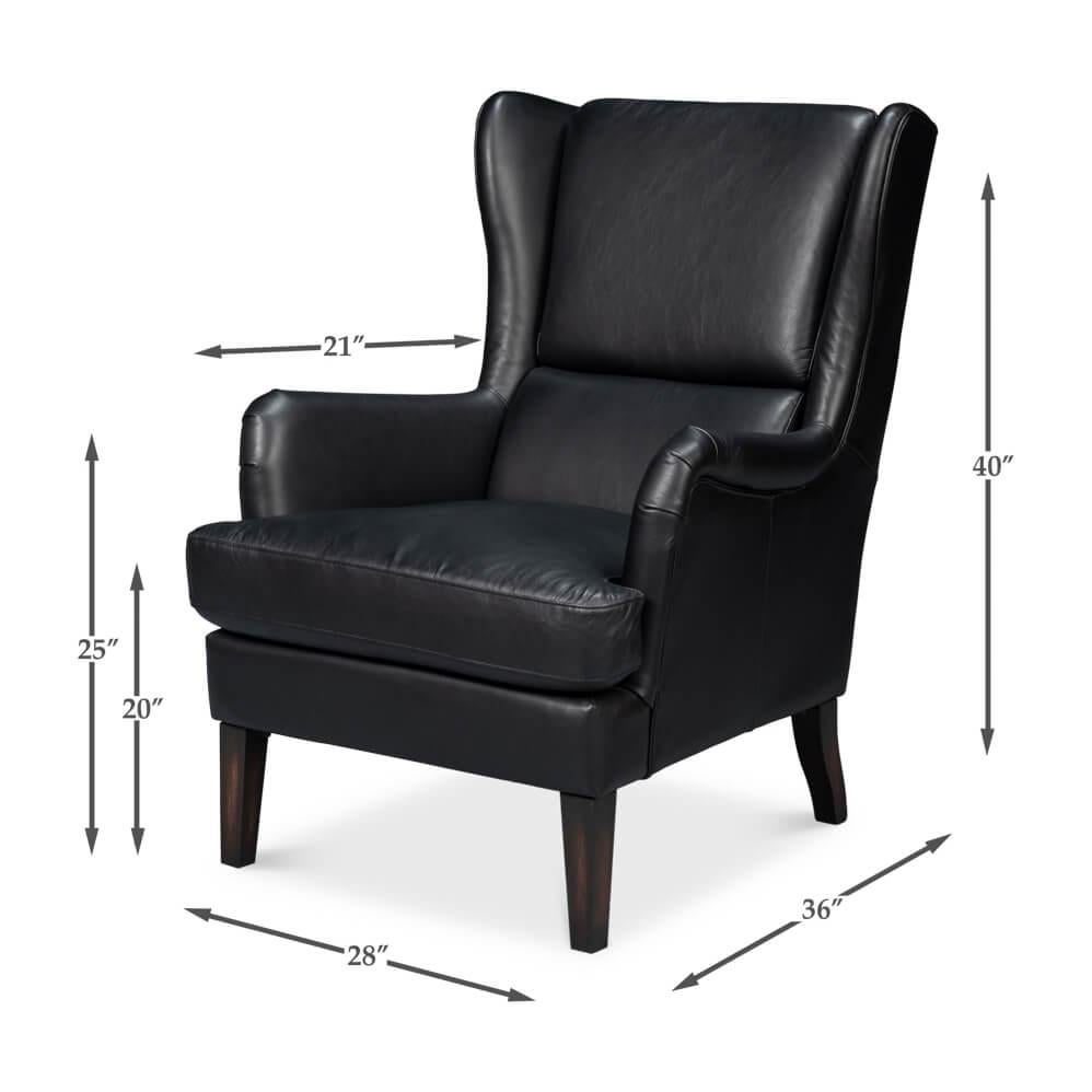 Classic Wingback Black Leather Chair For Sale 6
