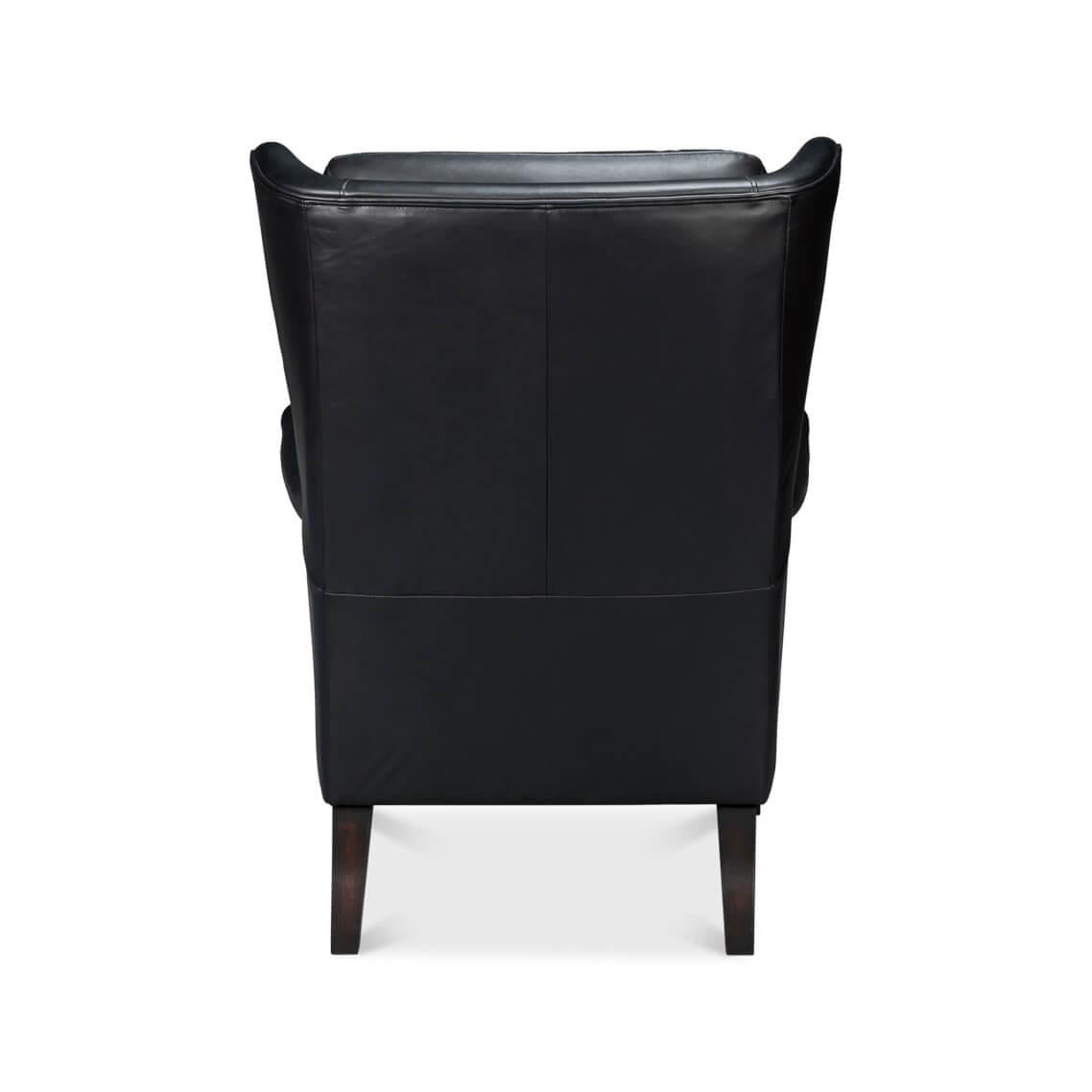 Asian Classic Wingback Black Leather Chair For Sale