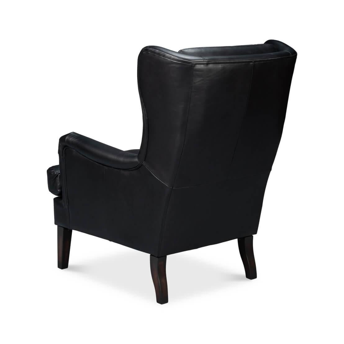 Classic Wingback Black Leather Chair In New Condition For Sale In Westwood, NJ