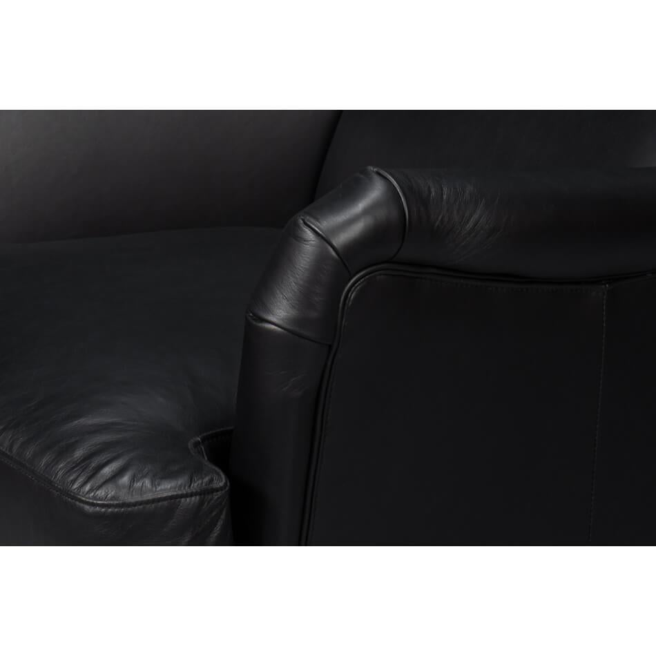 Contemporary Classic Wingback Black Leather Chair For Sale