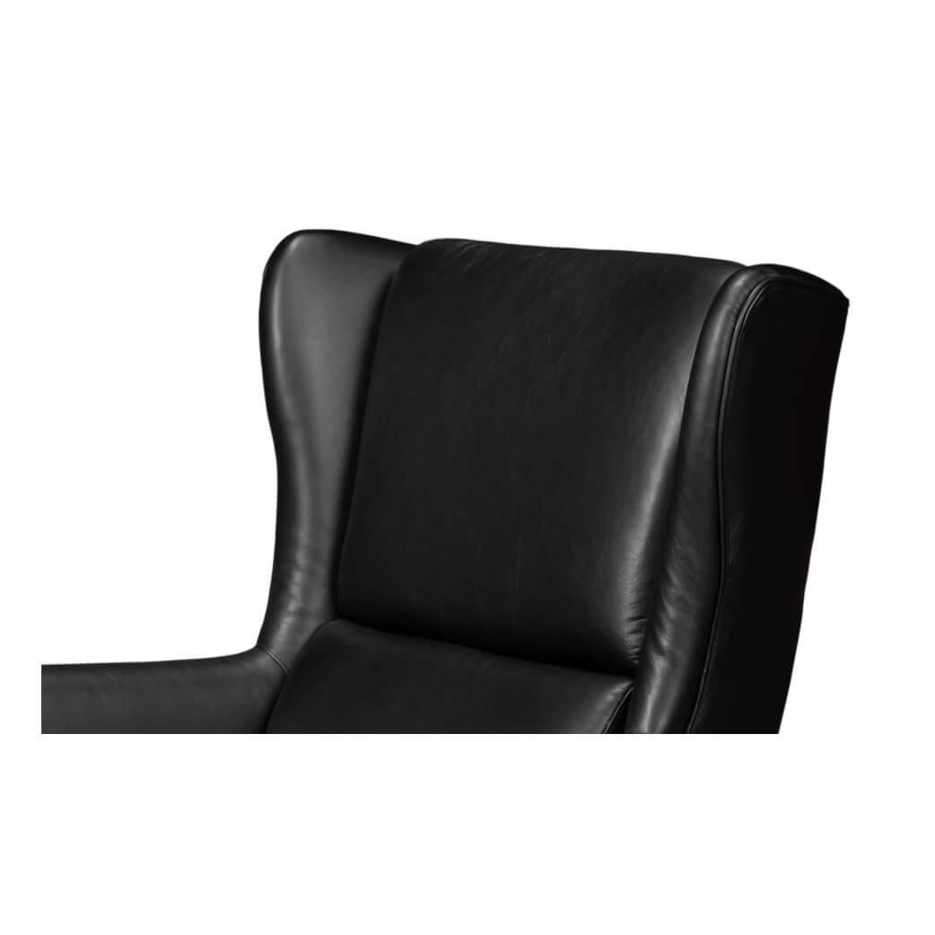 Classic Wingback Black Leather Chair For Sale 2