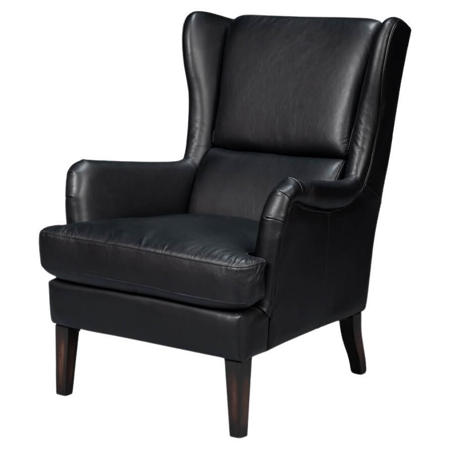 Classic Wingback Black Leather Chair For Sale