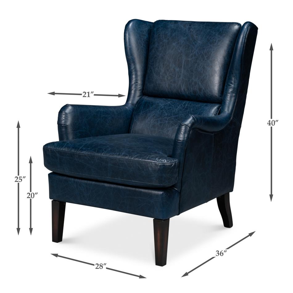 Classic Wingback Leather Chair Chateau Blue For Sale 5