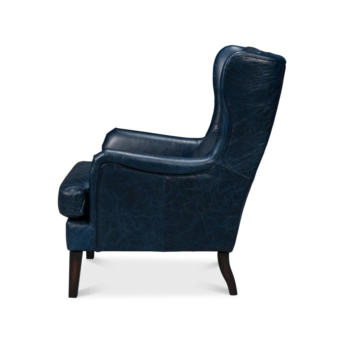 American Classical Classic Wingback Leather Chair Chateau Blue For Sale