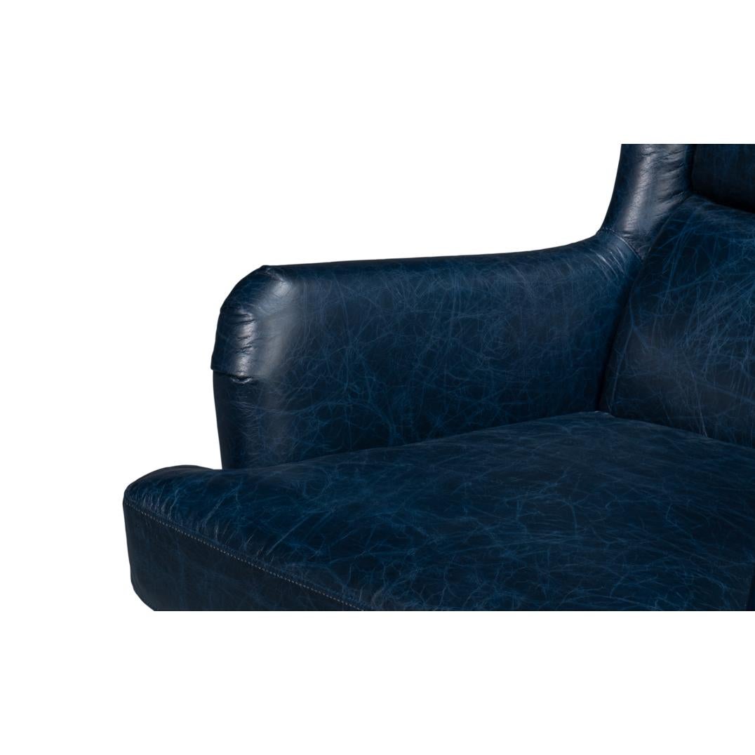 Classic Wingback Leather Chair Chateau Blue In New Condition For Sale In Westwood, NJ