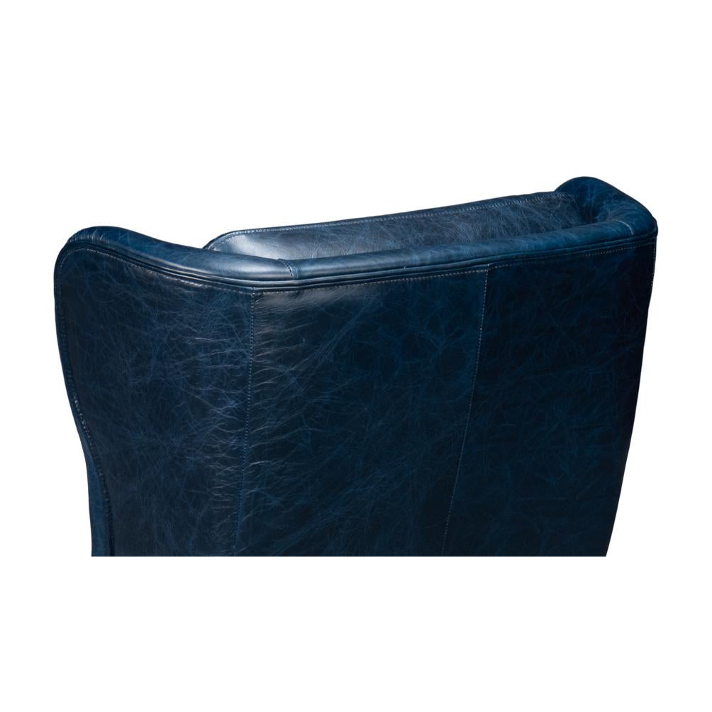 Contemporary Classic Wingback Leather Chair Chateau Blue For Sale