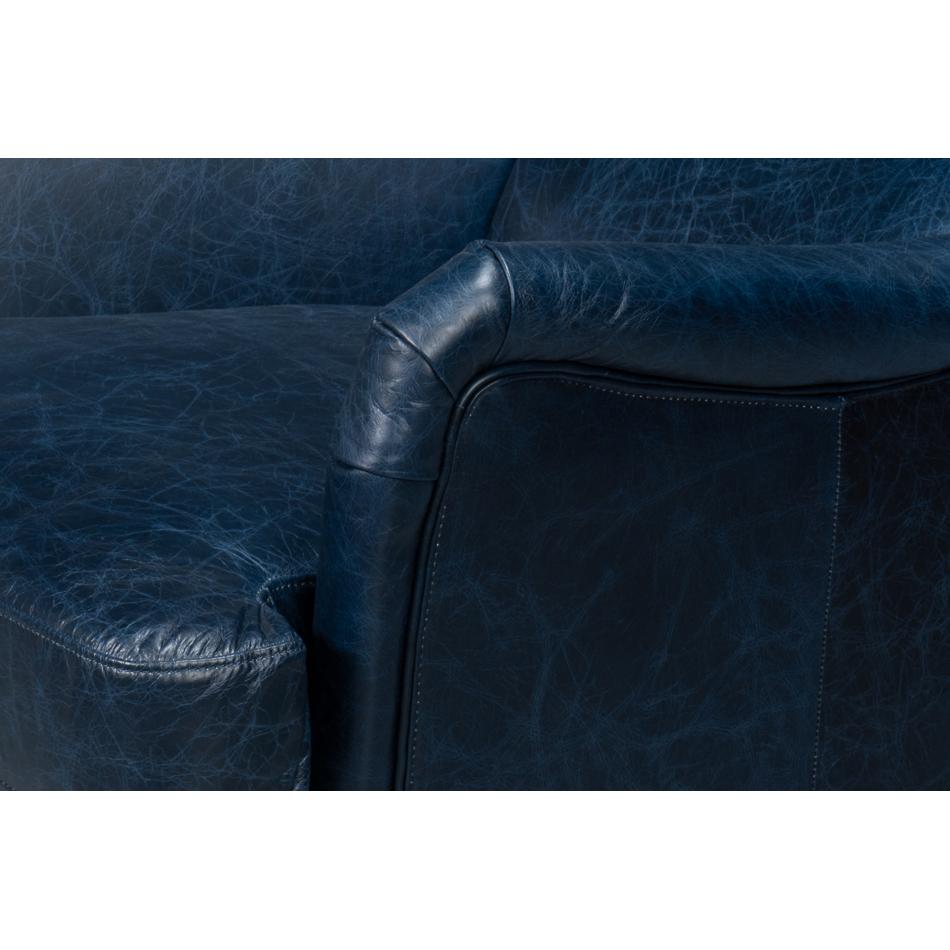 Classic Wingback Leather Chair Chateau Blue For Sale 3